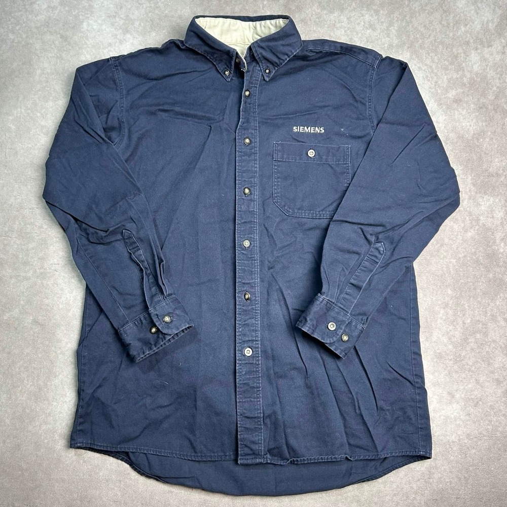 Vtg Red Kap Mens Navy Blue Siemens Embroidered Button Down Work Shirt Large